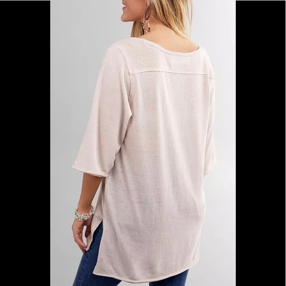 Free People Morgan Henley Top slouchy off shoulder Shirt buttons cream beige L - Picture 2 of 11